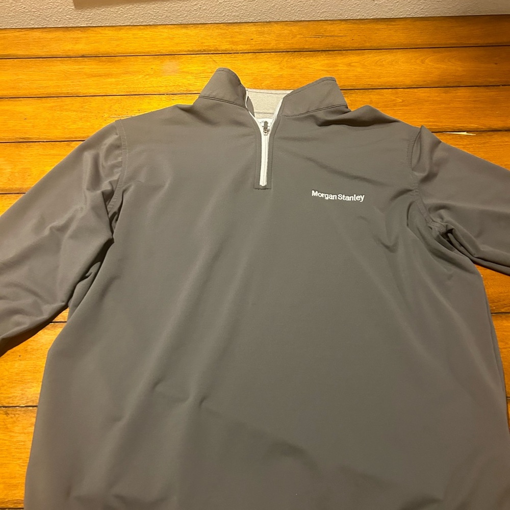 Medium Peter Millar Quarter Zip. Morgan Stanley embroider.
